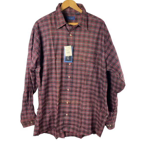 Towncraft Large Tall Flannel Shirt Mens NEW Dark Brown Red Plaid Tartan LT - Picture 1 of 9